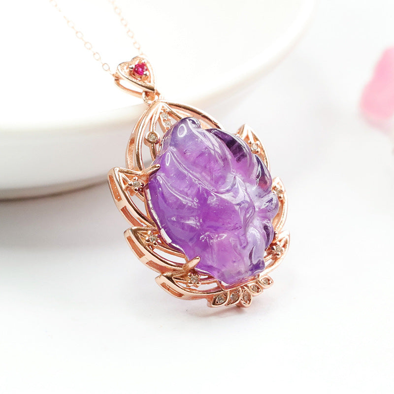 S925 silver inlaid with natural amethyst fox pendant nine-tailed fox necklace for women CB2121105 