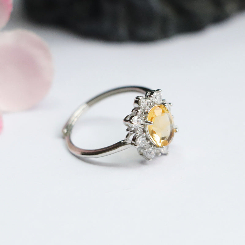 S925 silver inlaid citrine ring live ring colorful treasure jewelry gift CB2112708 