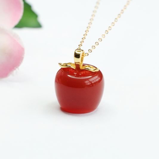 S925 silver set with natural red agate apple pendant necklace jewelry MN2120607