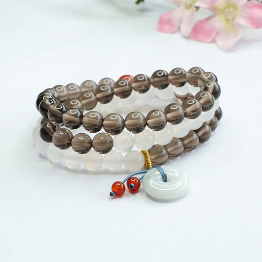 Natural obsidian bracelet multi-circle white chalcedony jade peace buckle bracelet CB3022408 