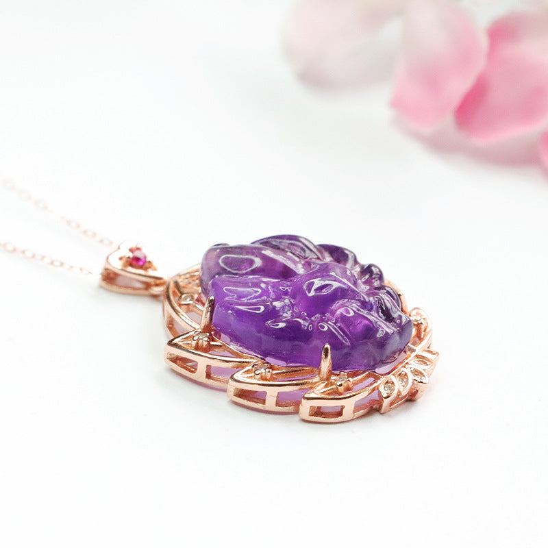 S925 silver inlaid with natural amethyst fox pendant nine-tailed fox necklace for women CB2121105 