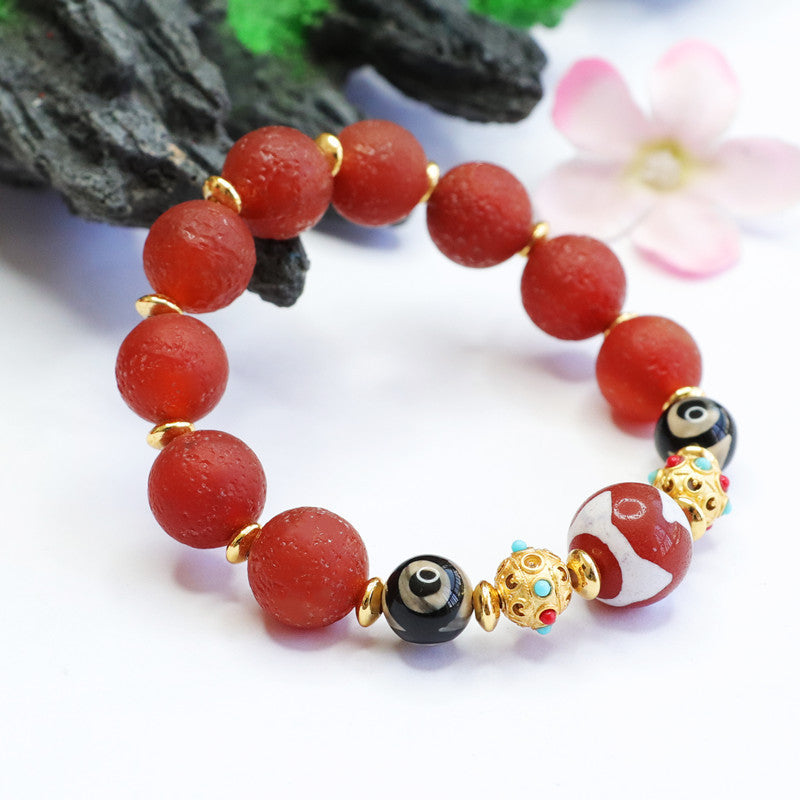 Tiger tooth dzi beads old material red agate bracelet chalcedony bracelet MN2040412