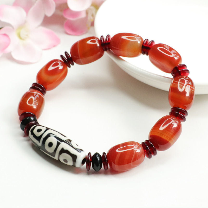 Dzi Bead Bracelet Red Agate Passepartout Chalcedony Jewelry MN1122565