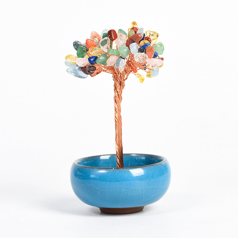 Natural crystal tree gravel ornaments crystal tree home creative office decoration crafts colorful small bowl shape base 