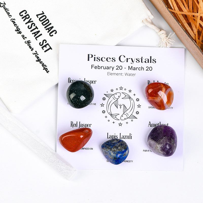 Twelve Constellations Crystal Raw Stone Hot Selling Raw Stone Tumbled Stone Set Festive Gift Indoor Ornament Set Gift Box 