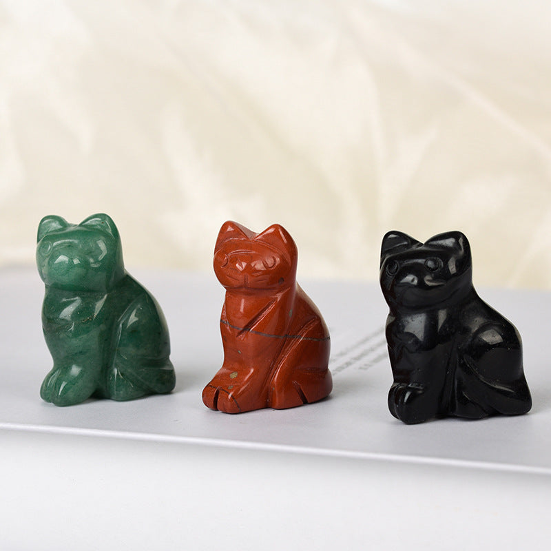 1.5-inch cat ornaments, natural crystal raw stones, semi-precious stone carvings, handicrafts, desktop jade