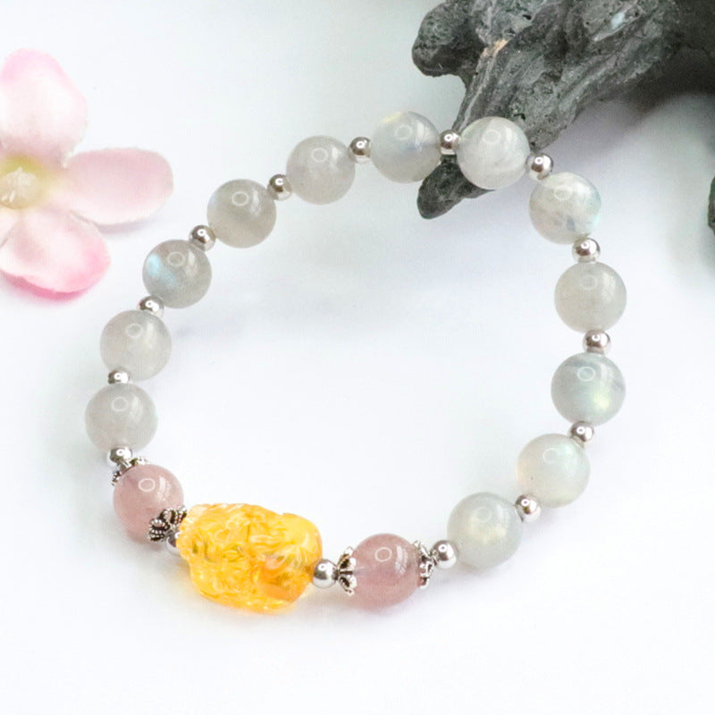 Natural Gray Moonlight Labradorite Strong Blue Light Bracelet Gold Amber Pixiu Bracelet Live Delivery CB2050512 