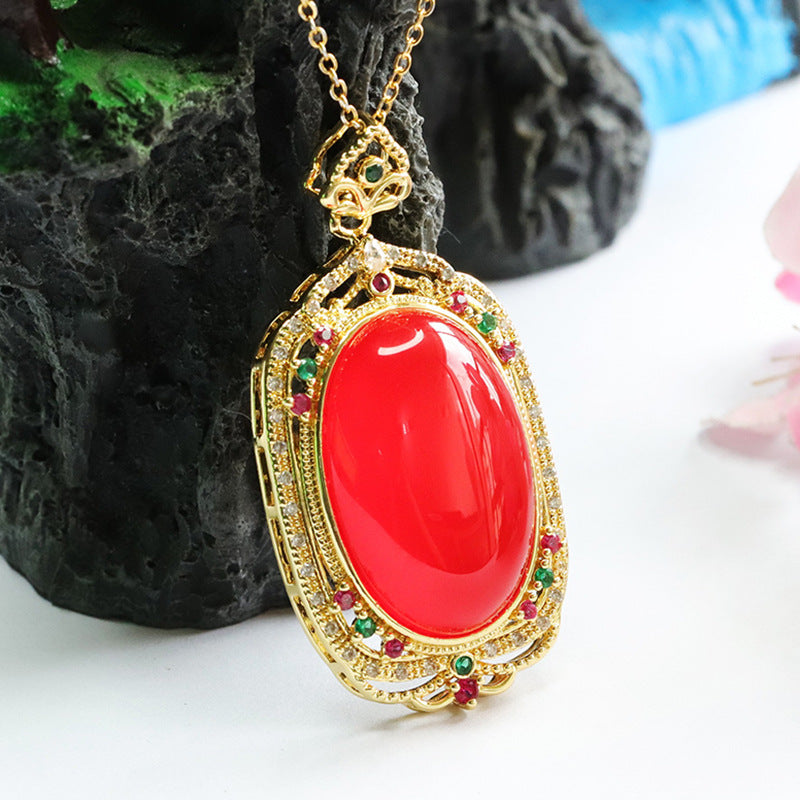 Red Agate Pendant Pigeon Blood Carnelian Necklace for Women Retro MN3080211