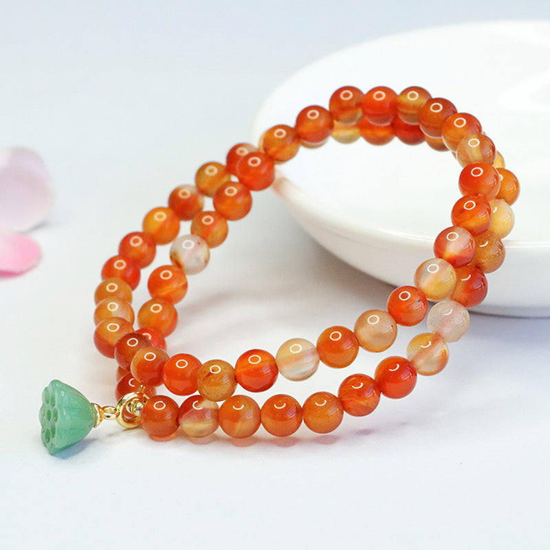 Natural red agate bracelet chalcedony bracelet lotus tassel national fashion jewelry MN4031206