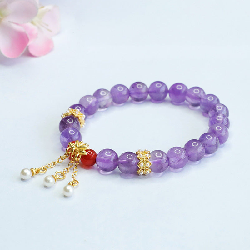 Natural amethyst bracelet red agate lotus tassel bracelet for women CB3062907 