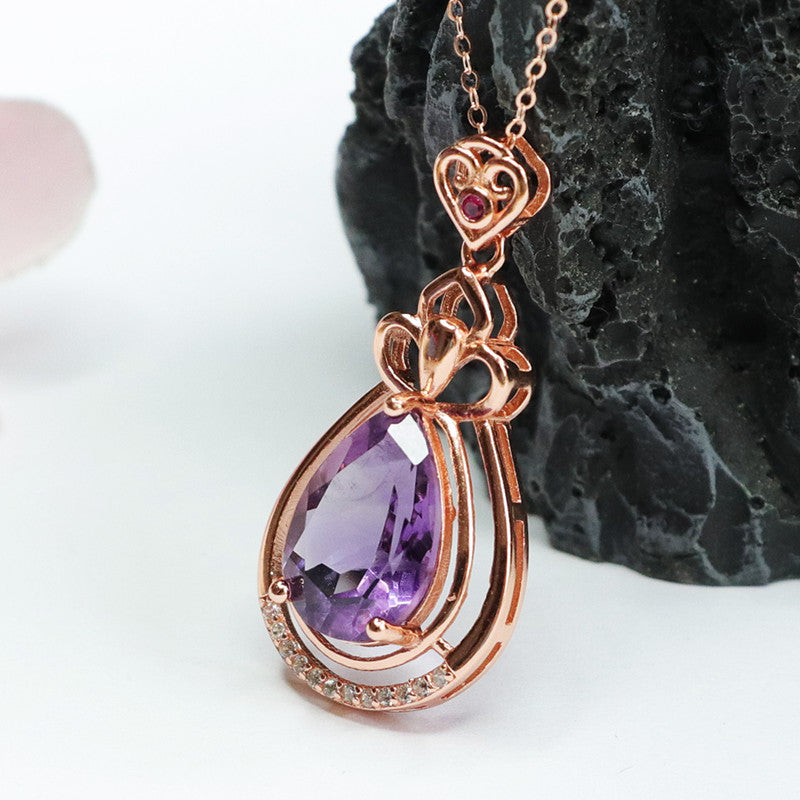 S925 silver inlaid with natural amethyst pendant water drop color jewelery CB2042504 