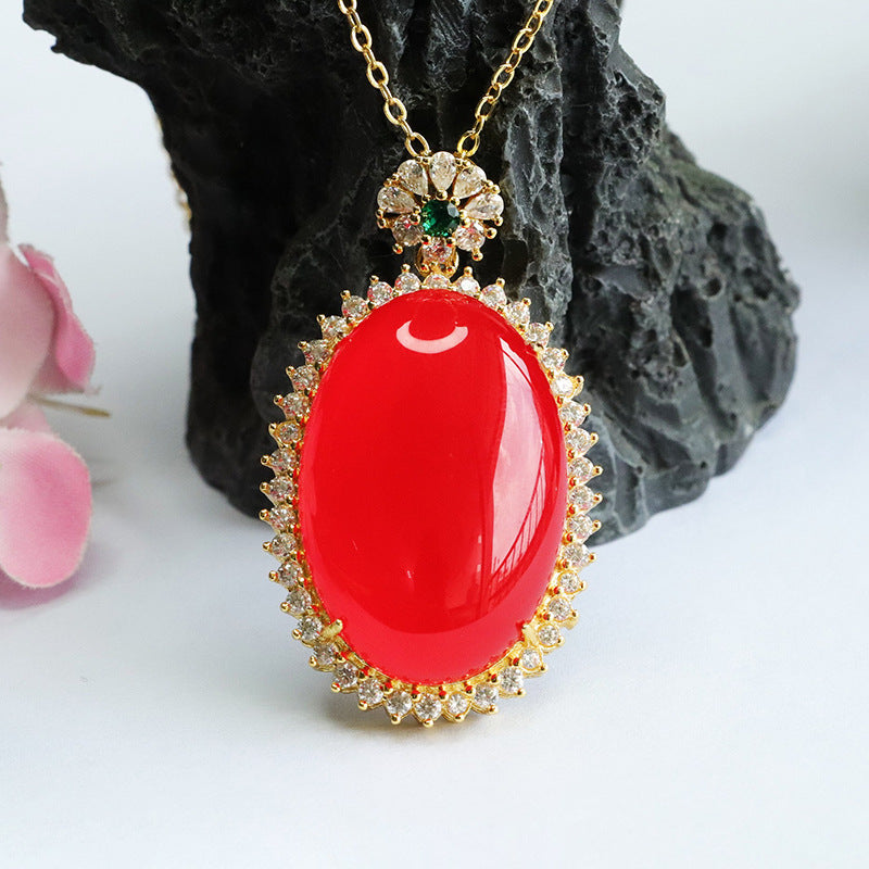 Red agate pendant dove egg chalcedony necklace for women MN3071907