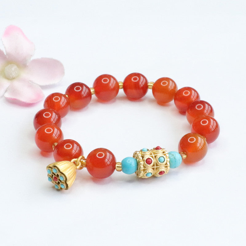 Natural red agate lotus tassel diy bracelet chalcedony bracelet crystal jewelry 2050502