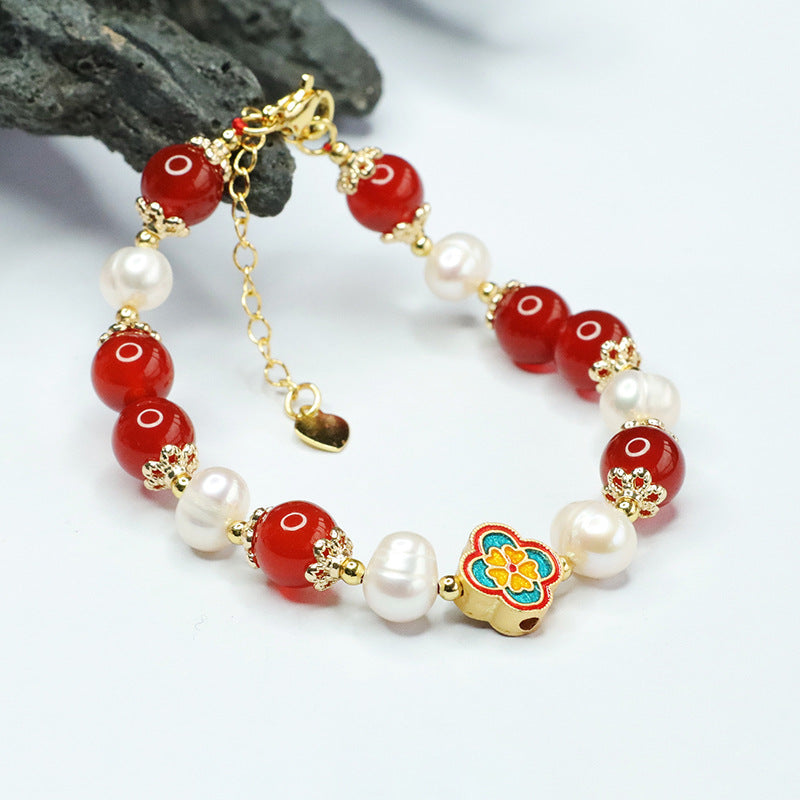 Natural freshwater pearl bracelet red agate four-leaf clover bracelet for women ZZ3032903