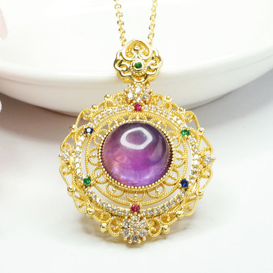 Natural Amethyst Pendant Purple Gemstone Baroque Retro Necklace for Women CB3091006 