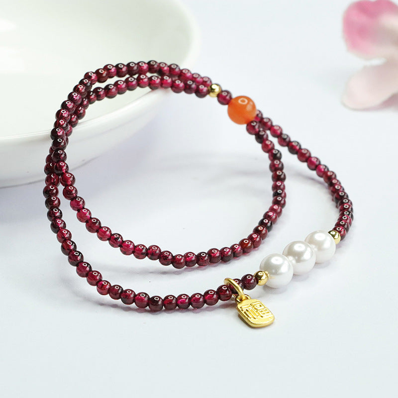 Natural Garnet Bracelet Women's Stone Crystal Double Circle Bracelet CB4052104 