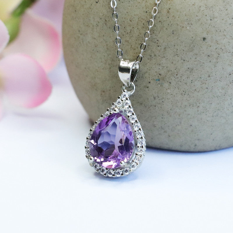 S925 silver inlaid natural amethyst pendant water drop light luxury colorful treasure live supply CB2082012 