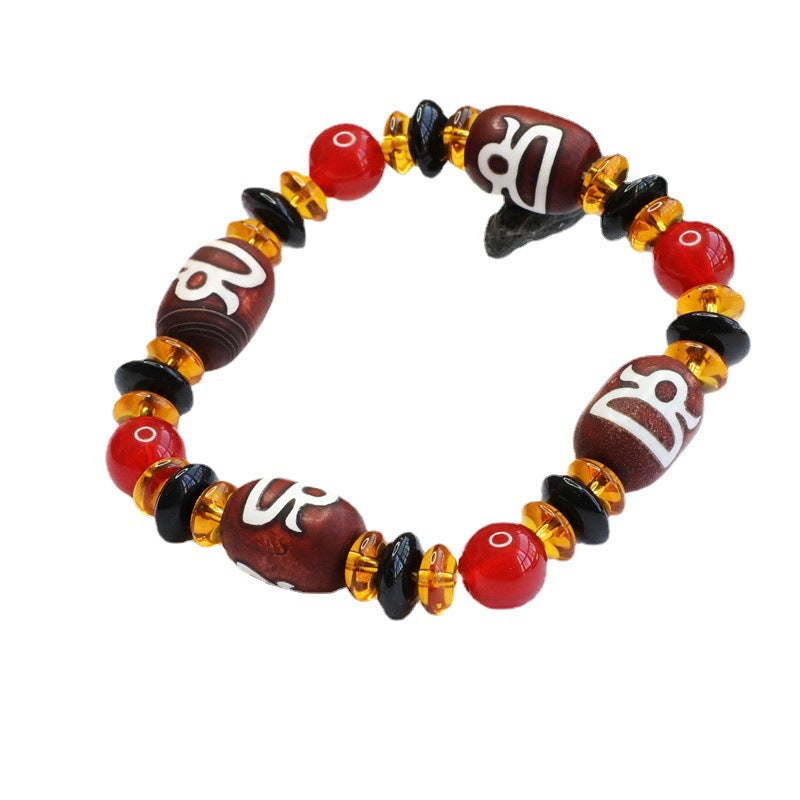 God of Wealth Dzi Beads Passing Red Agate Bracelet Chalcedony Bracelet MN20404