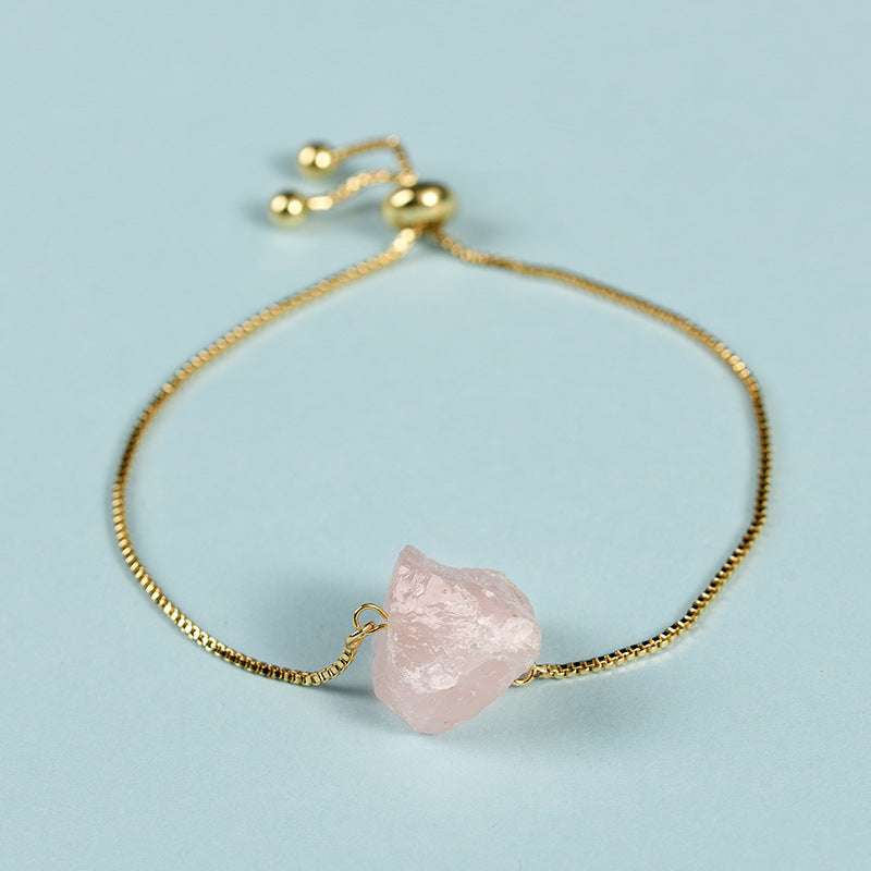 New hot selling natural crystal mixed irregular raw stone chain ladies handmade rose quartz bracelet 