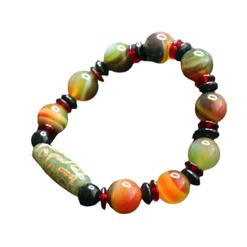 Nine-eyed Dzi Beads Agate Bracelet Pretty Color Bracelet Jewelry MN1122576