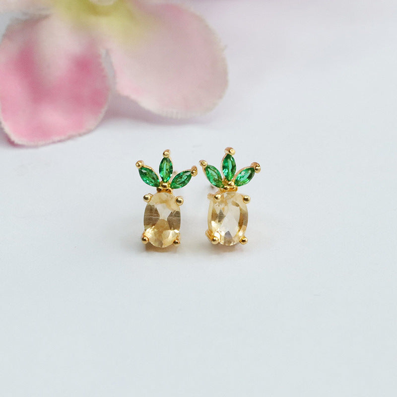 Natural citrine pineapple earrings S925 silver needle colorful treasure earrings jewelry CB3110304 