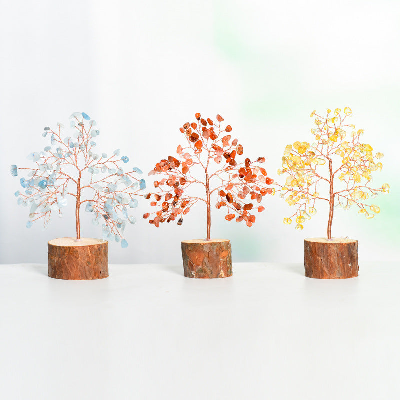 Natural crystal tree gravel solid wood ornaments crystal tree home creative office decoration crafts color modeling base 