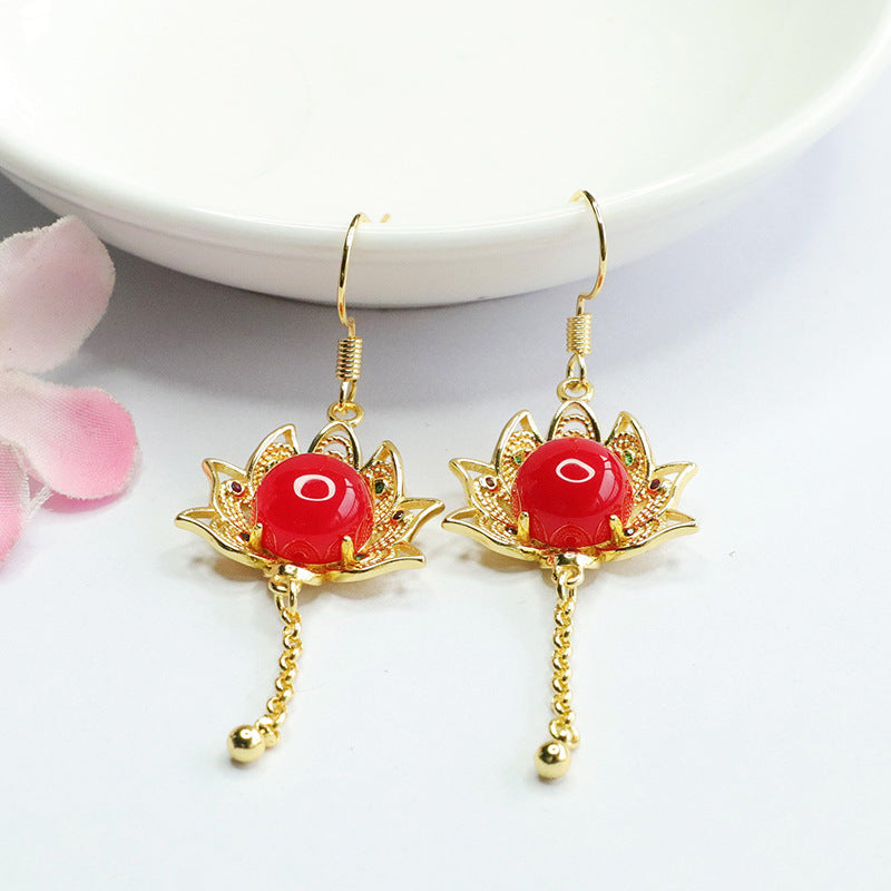 Carnelian earrings, chalcedony, sun flower ear hooks, national fashion jewelry for women MN4060502