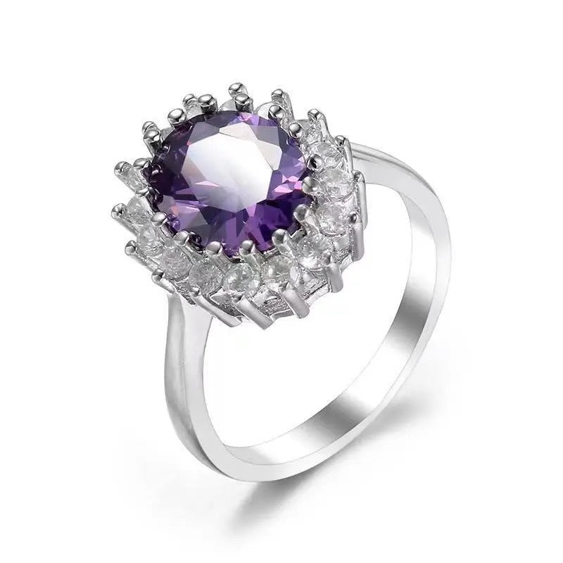 Amethyst Ring Full Diamond Crystal Adjustable Ring Women's Jewelry CB2120140 