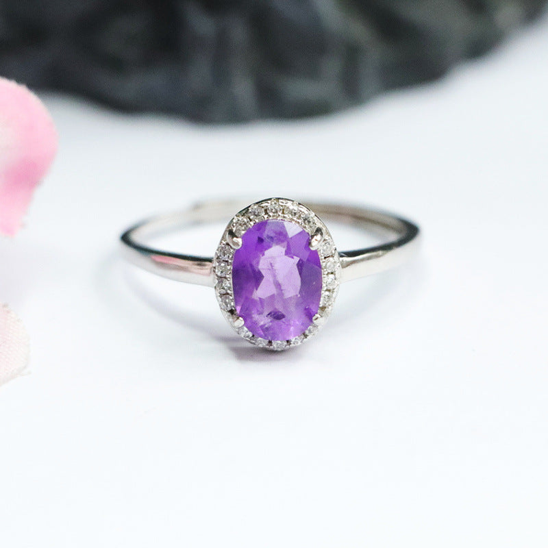 S925 silver inlaid natural amethyst ring four-claw open ring jewelry for women CB2120135 