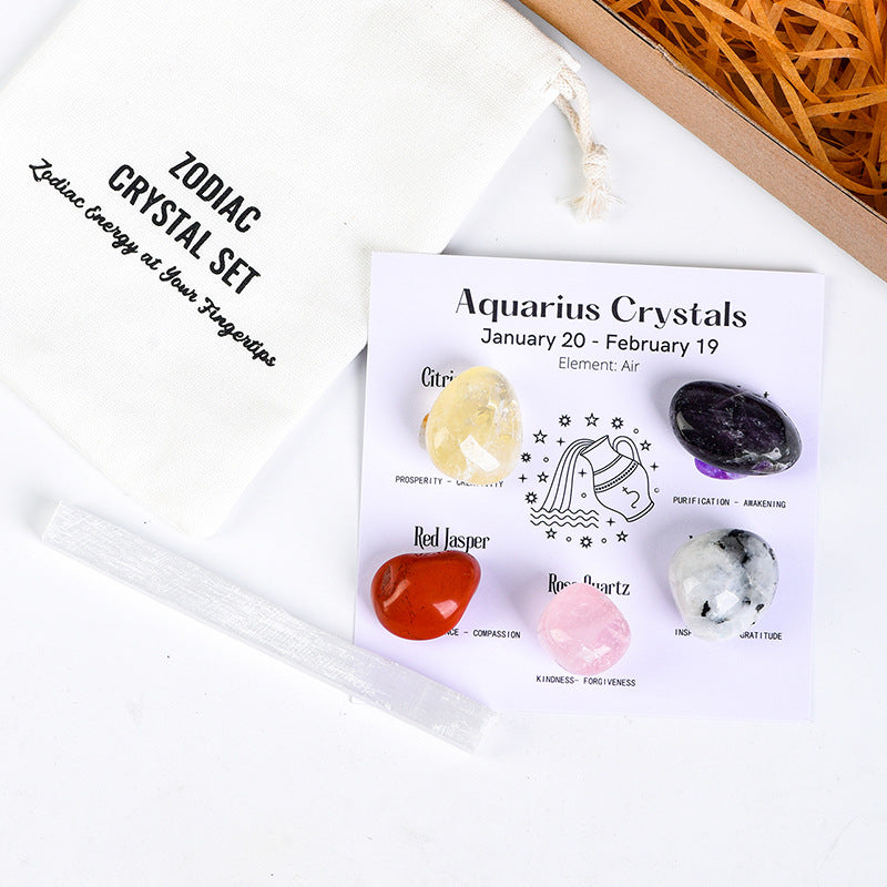 Twelve Constellations Crystal Raw Stone Hot Selling Raw Stone Tumbled Stone Set Festive Gift Indoor Ornament Set Gift Box 