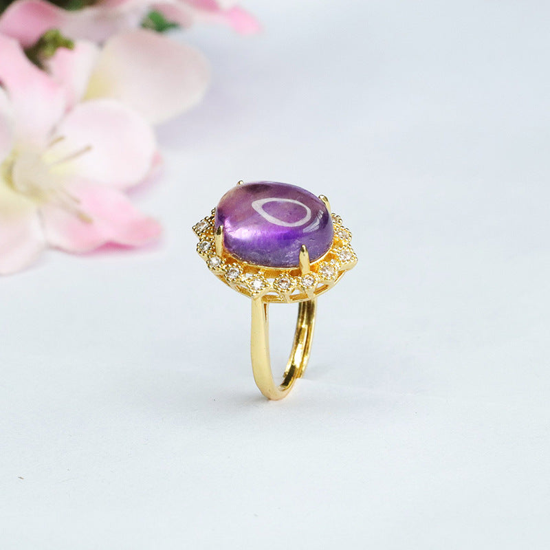 Natural Amethyst Ring Purple Gemstone Ring Women's Jewelry CB3082907 