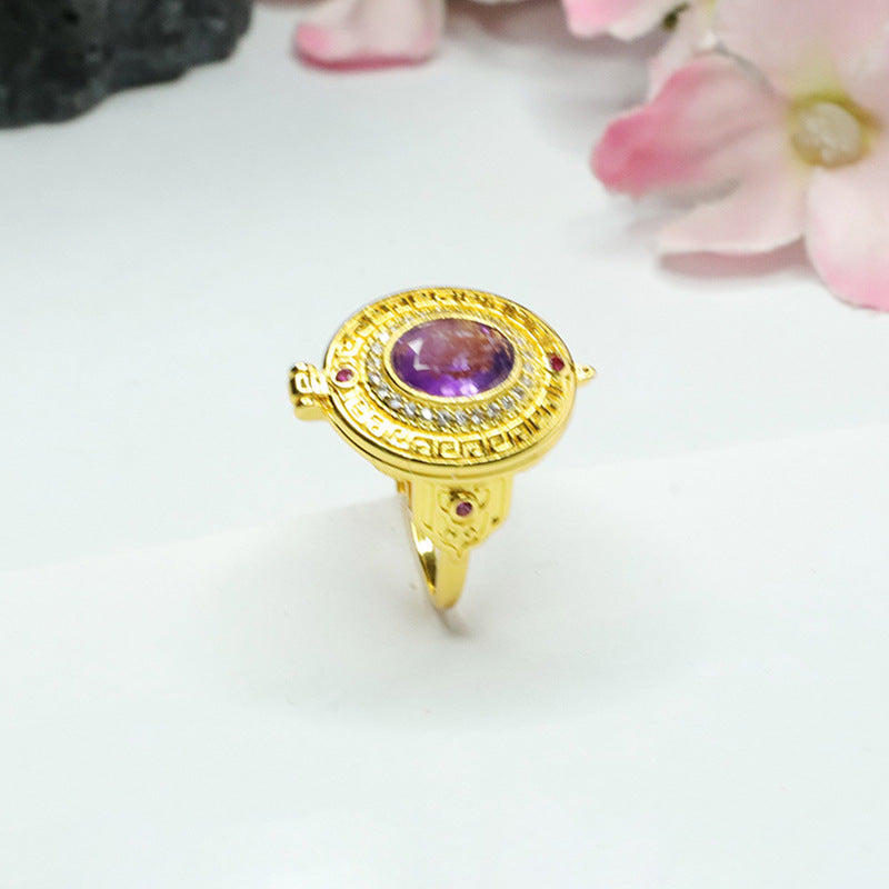 Natural Amethyst Ring Purple Gemstone Sachet Openable Ring CB3091002 