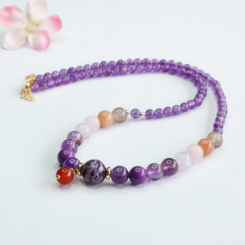 Natural nine purple Lihuo multi-treasure crystal necklace hanging chain CB4022401 