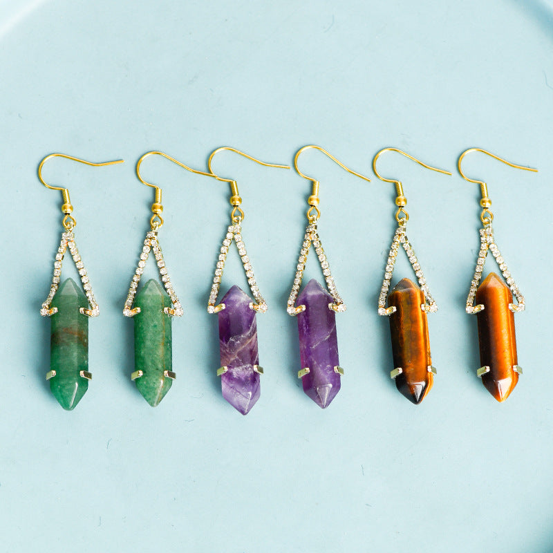 Foreign trade jewelry natural crystal raw stone earrings cute crystal hexagonal prism earrings temperament personality sweet earrings 