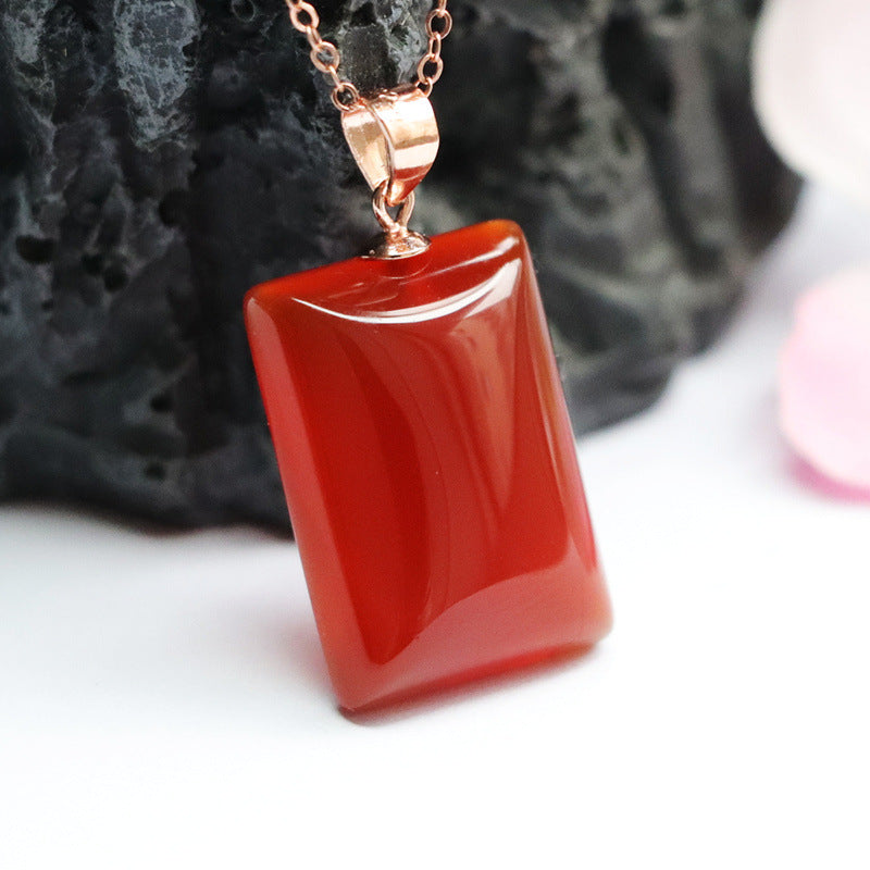 Natural silver with red agate square pendant chalcedony jewelry MN2053027