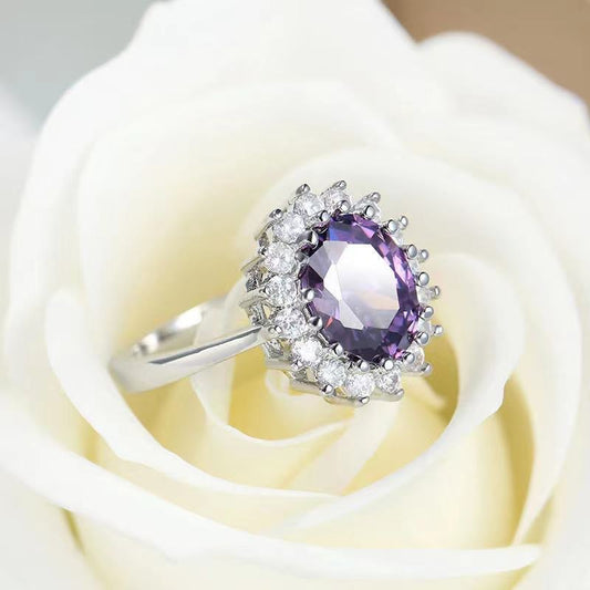 Amethyst Ring Full Diamond Crystal Adjustable Ring Women's Jewelry CB2120140 