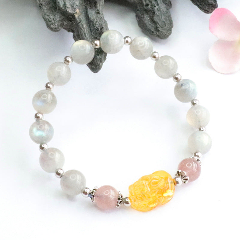 Natural Gray Moonlight Labradorite Strong Blue Light Bracelet Gold Amber Pixiu Bracelet Live Delivery CB2050512 