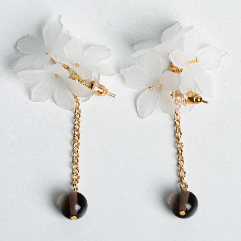 Jewelry Natural Crystal Beads Gardenia Flower Earrings European and American Creative Simple and Generous Handmade Earrings 