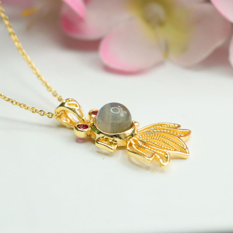 Moonstone goldfish pendant gray moonlight koi necklace ins fashion crystal jewelry for women CB2112714 