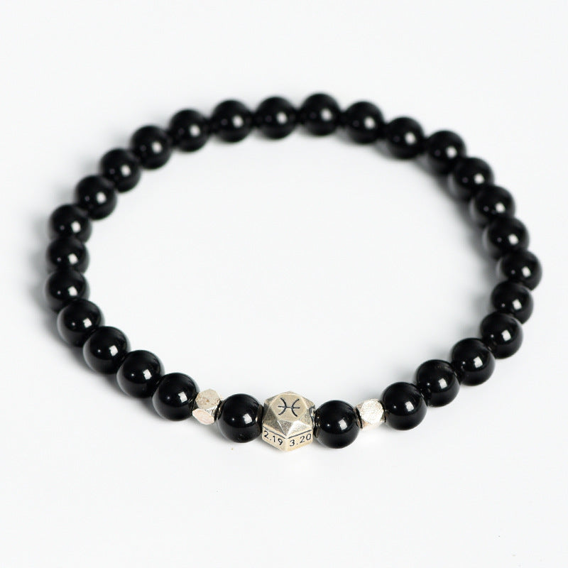 Natural Obsidian Twelve Constellations Planet Bead Bracelet Obsidian Space Bracelet Couple Style Finger Wrap Soft Bracelet 