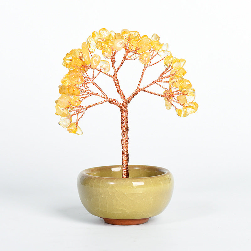 Natural crystal tree gravel ornaments crystal tree home creative office decoration crafts colorful small bowl shape base 