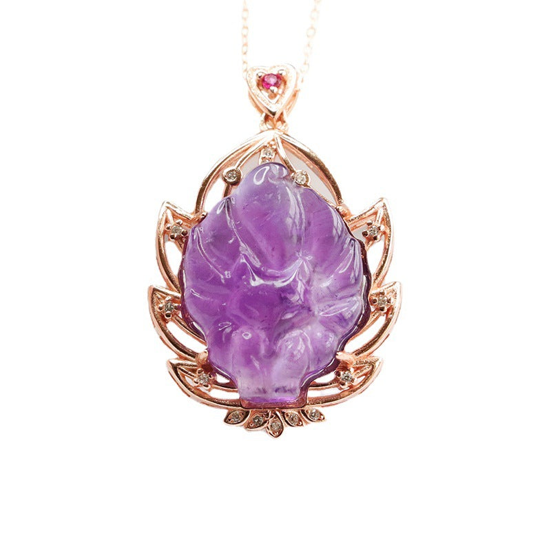 S925 silver inlaid with natural amethyst fox pendant nine-tailed fox necklace for women CB2121105 