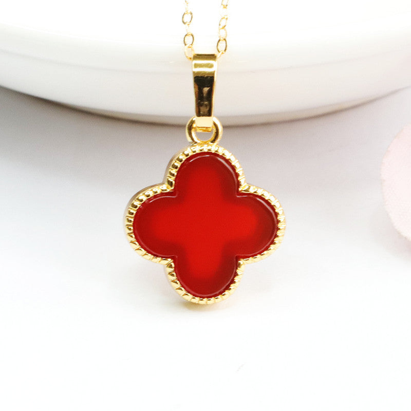 Natural red agate four-leaf clover bezel inlaid chalcedony pendant jewelry 2033010