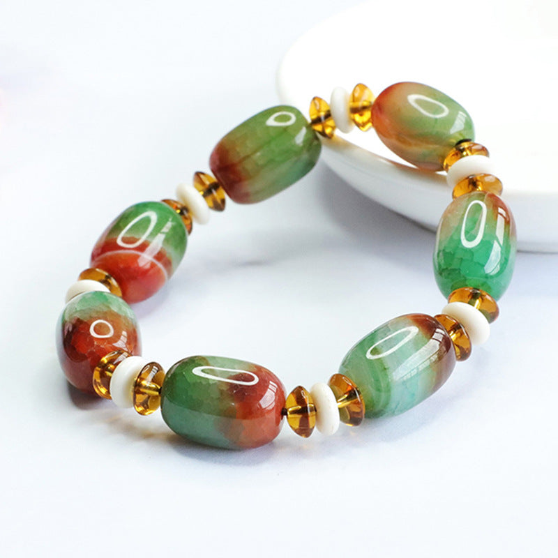 Ice Flower Red and Green Agate Bracelet Pretty Chalcedony Passepartout Bracelet MN3063005 