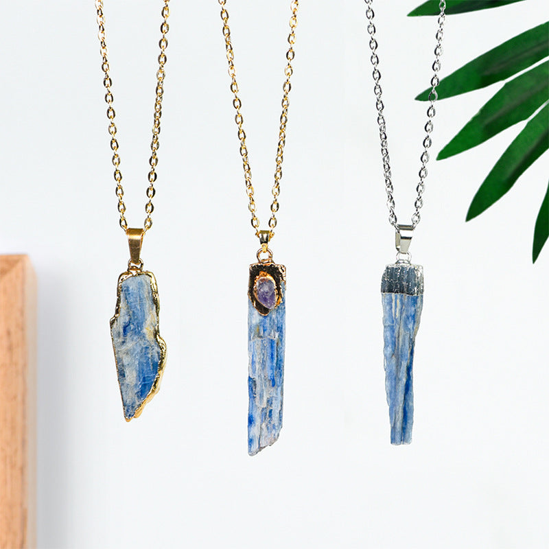 Exquisite and simple natural kyanite rough stone gold-plated pendant irregular crystal necklace jewelry accessories 