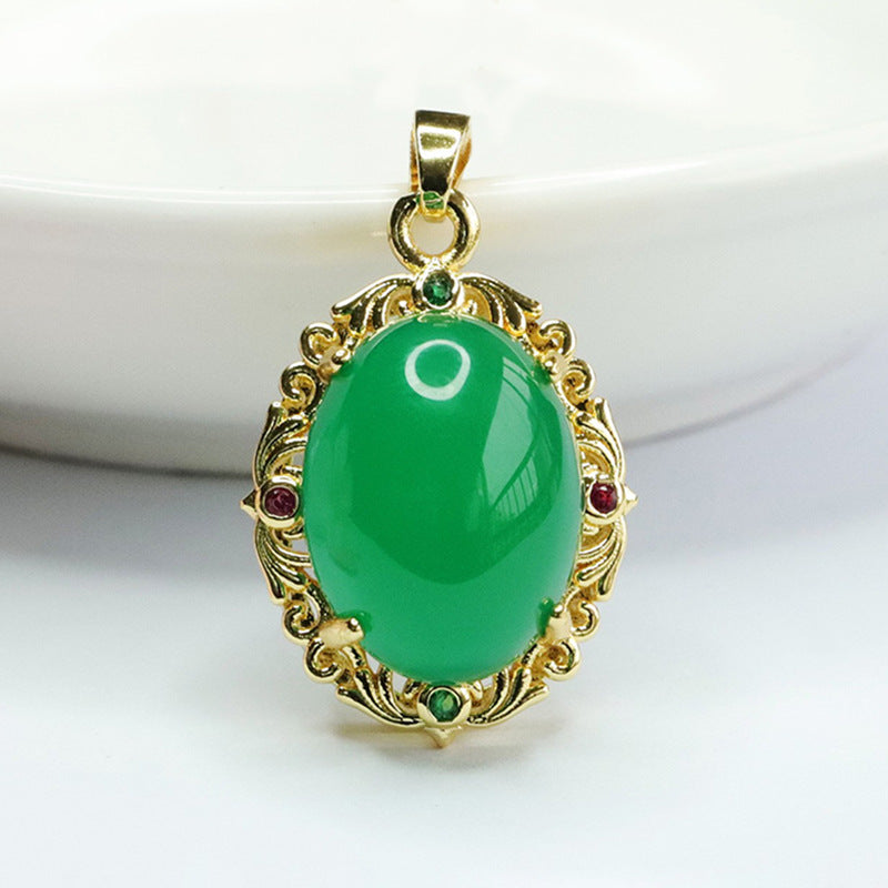 Ice green chalcedony pendant red agate necklace ethnic style MN4012609