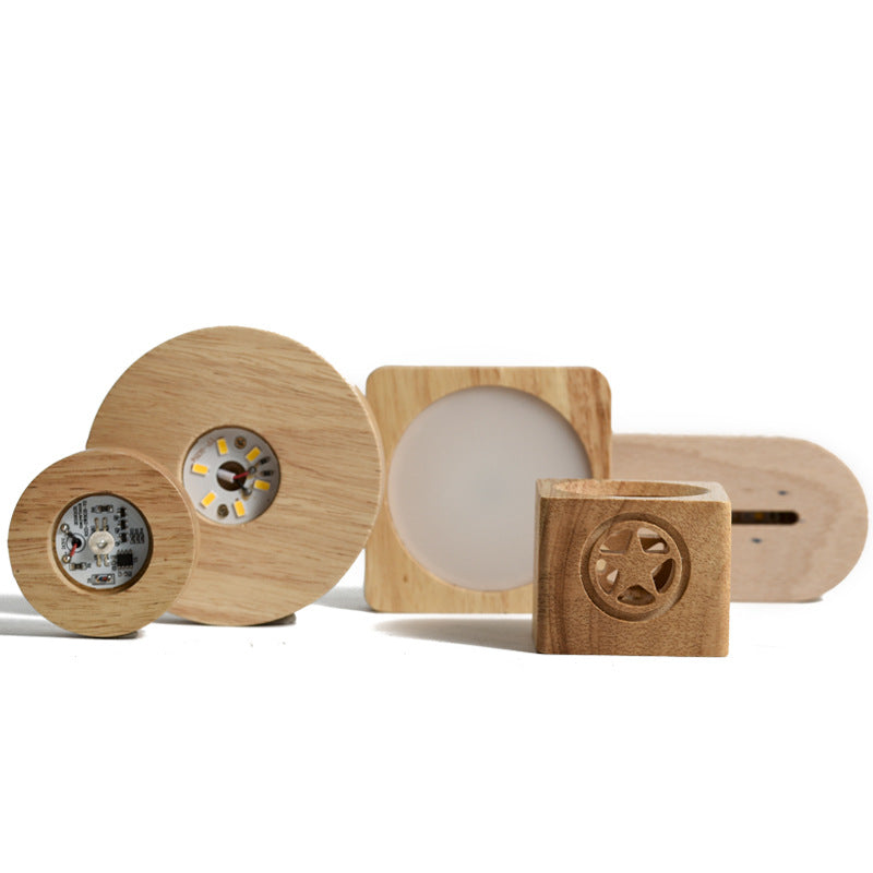 Solid wood luminous crystal ball base LED crystal round wooden USB interface hollow log square lamp holder 