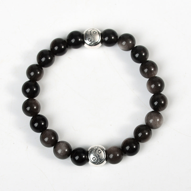 Natural silver obsidian meteorite planet bead bracelet obsidian space astronaut bracelet couple style finger wrap soft bracelet 