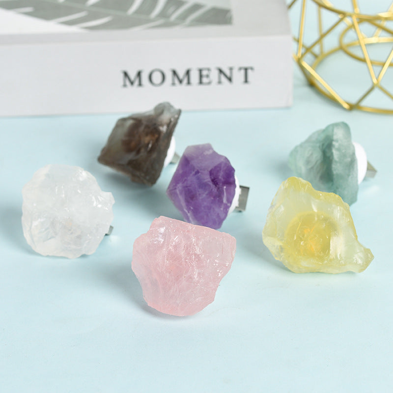 Natural raw stone transparent crystal colorful shining night lamp street stall night market gift green aventurine citrine style 