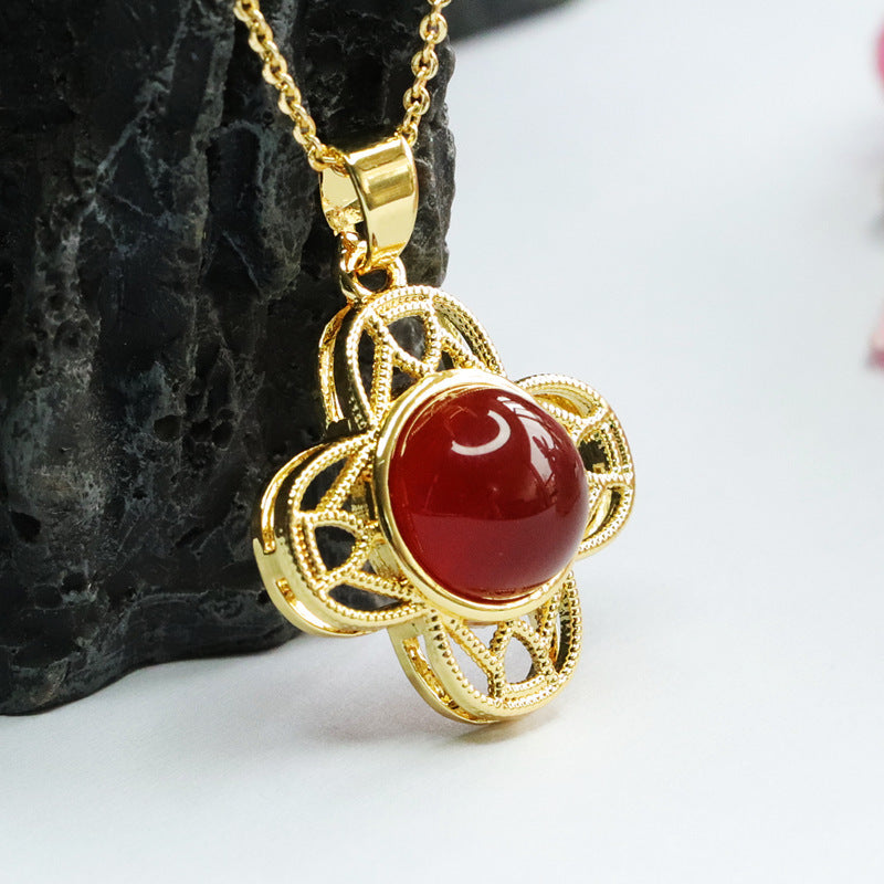 Carnelian Pendant Chalcedony Four Leaf Clover Jewelry MN3041102